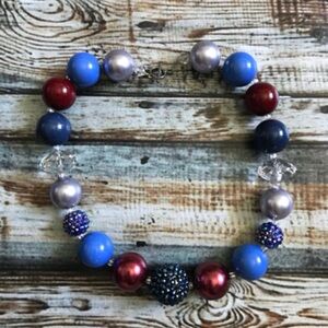 Red Blue Silver Chunky Bead Sparkle Necklace